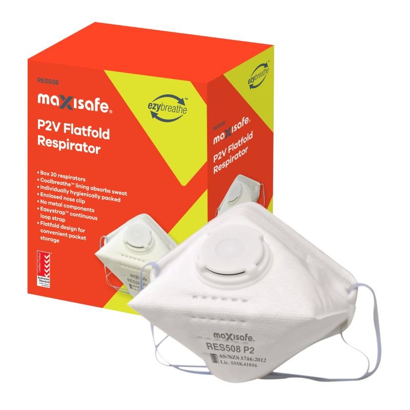 Maxisafe P2 Horizontal Flat Fold Respirator with Valve 20pk (MAXRES508)
